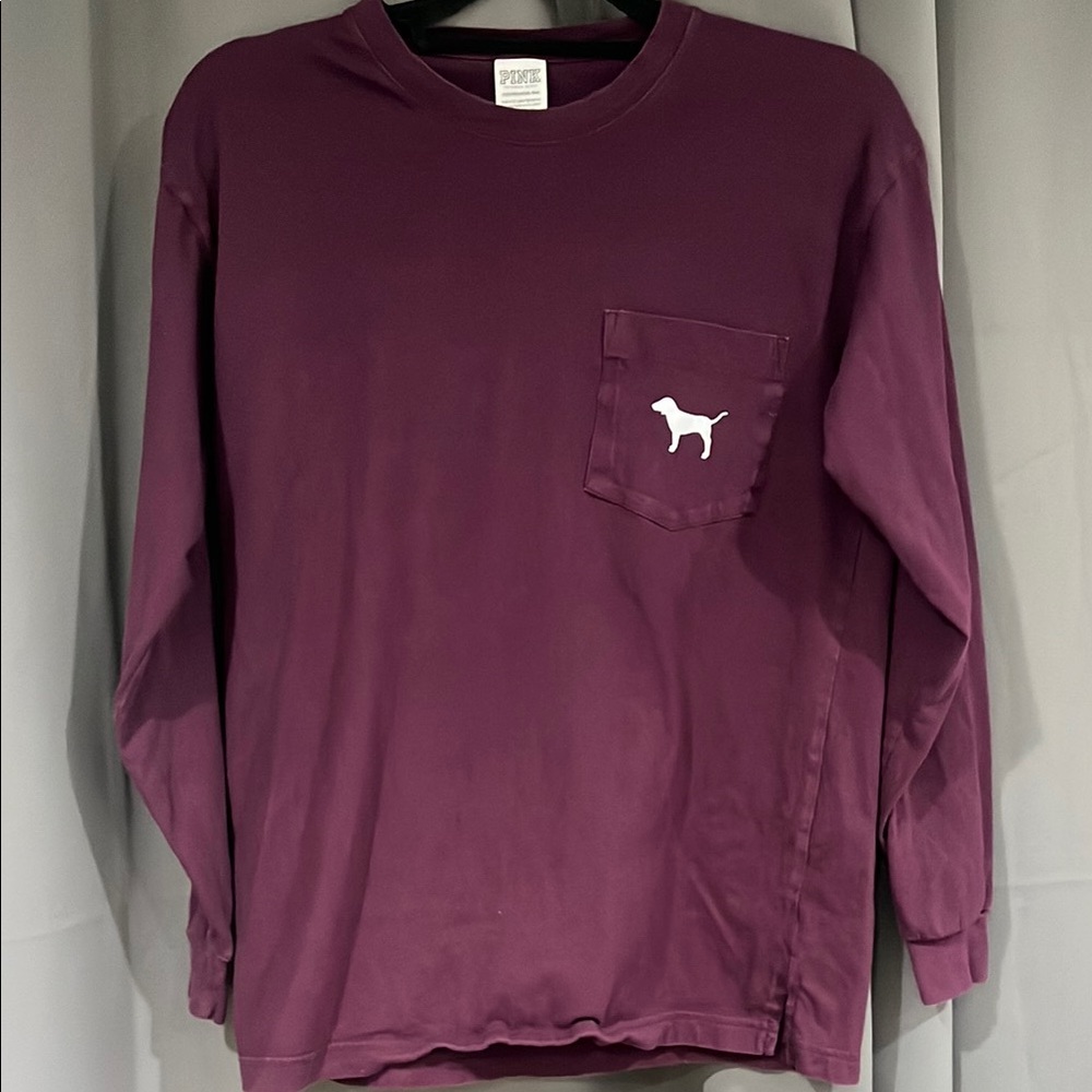 Victoria’s Secret PINK Deep Purple Long Sleeve oversize Shirt with Dog Logo - XS